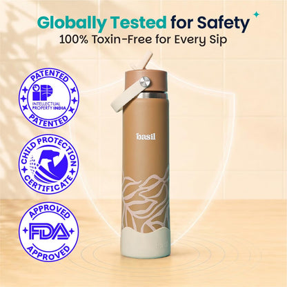 Basil HydraFizz 800ml Insulated Stainless Steel Sipper Bottle – Leakproof with Carry Handle