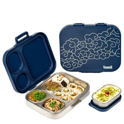 Basil Bento Box Quad Plus – 3+1 Compartment Stainless Steel Lunch Box, 1020 ml | Midnight Sora