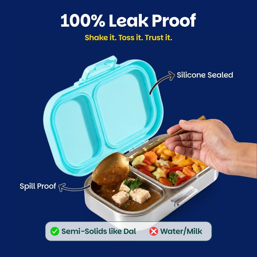 Basil Bento Ace 2-Compartment Stainless Steel Lunch Box Leakproof School Tiffin