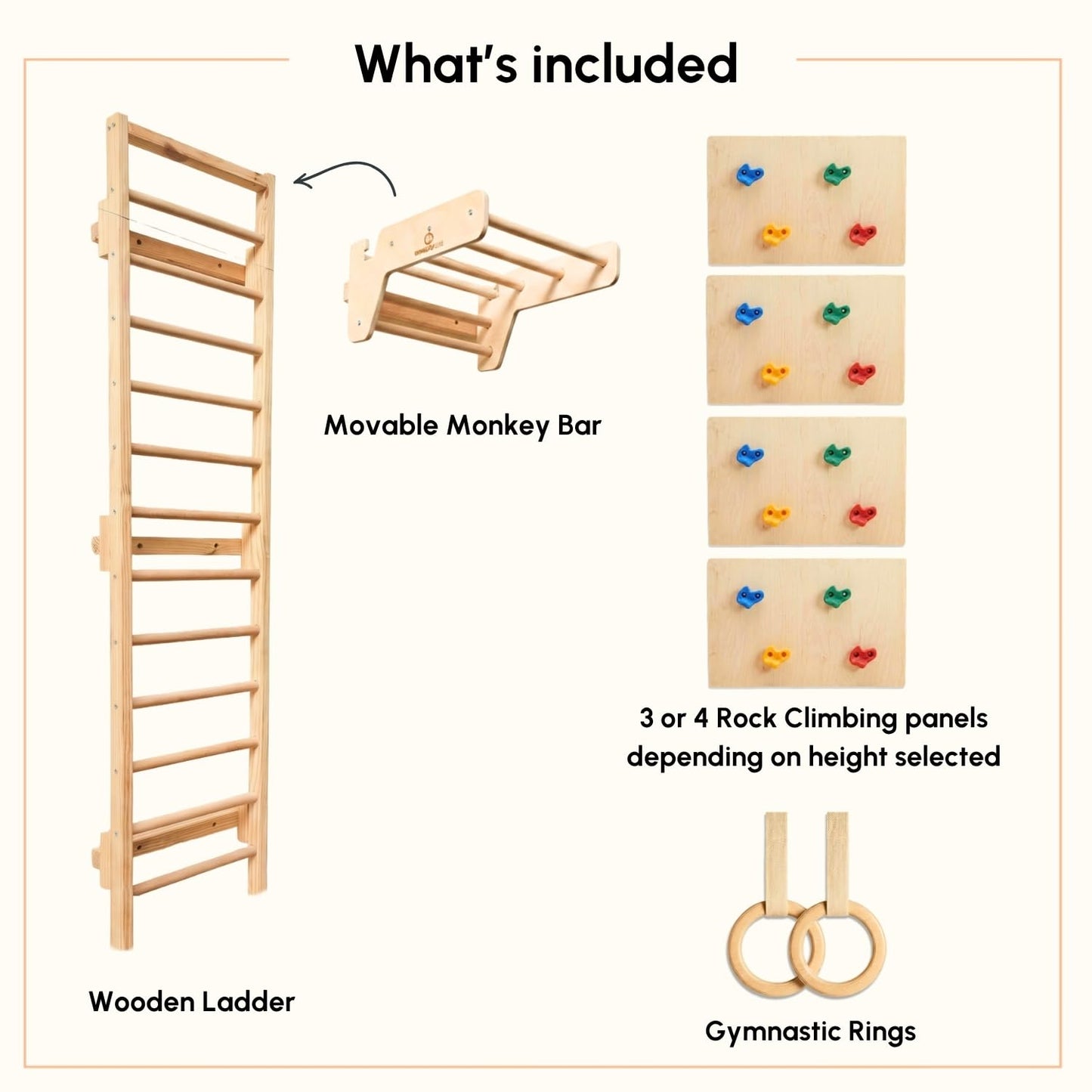 Curious Cub Jungle Gym for Kids Indoor | Kids Gymnastics At Home Gym | Contains Rock Climbing, Wall Climbing for Kids | Ladder for Kids to Play Indoor Fun Activity for Ages 4+(8 FEET)