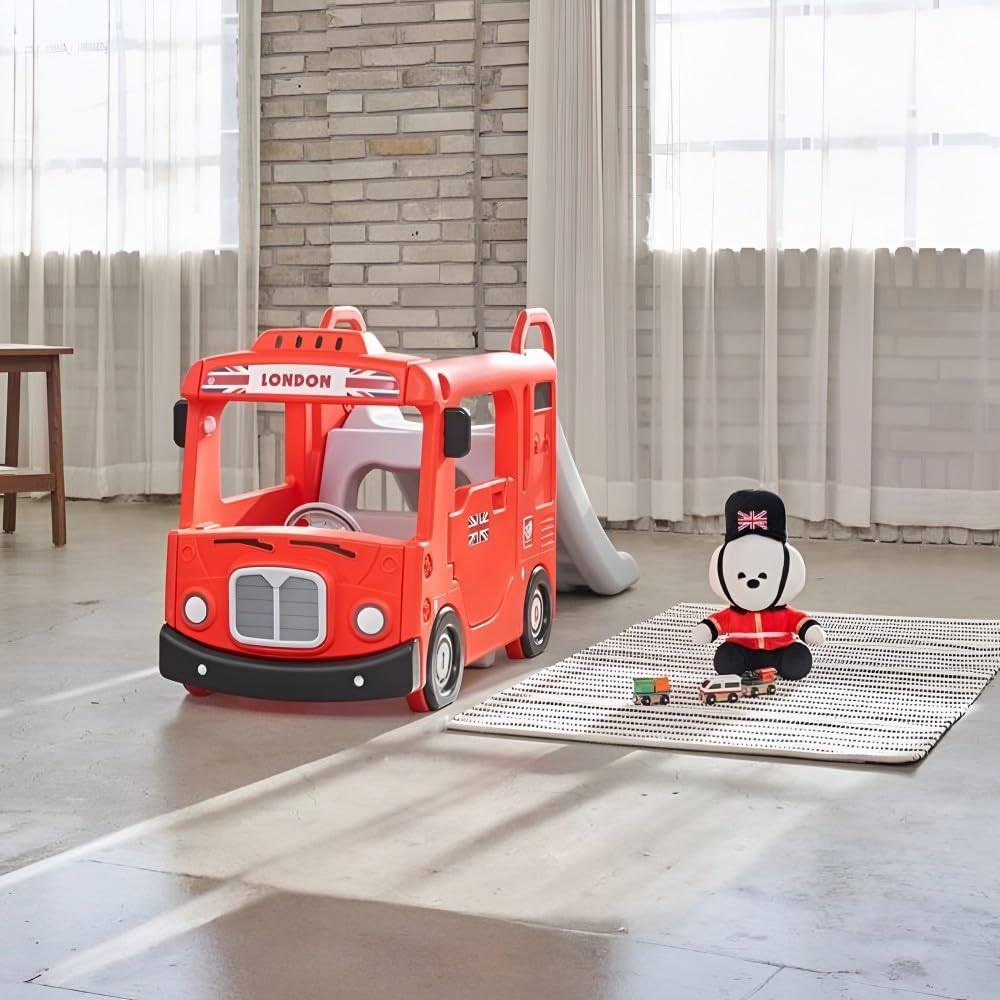 Yaya London Compact Bus Slide, Indoor Play Set with Musical Steering Wheel, HDPE Material, Safety Handle, Non-Slip Stairs, KC Certified for Children