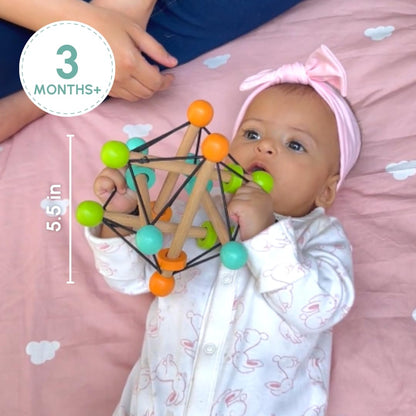 Curious Cub Montessori Geometric Rattle Ball Toy for Babies | Baby Hand Toy | Wooden Rattle for 6+ Month Baby | Promotes Motor Skills, Hand-Eye Coordination & Brain Development