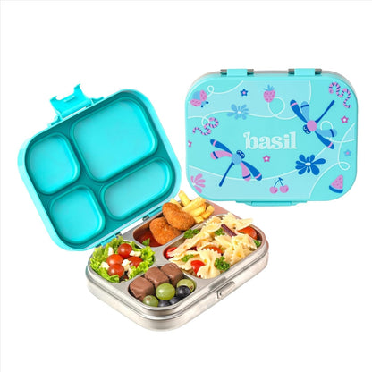 Basil Bento Box Quad – 4 Compartment Stainless Steel Lunch Box, 830 ml | Teal Garden