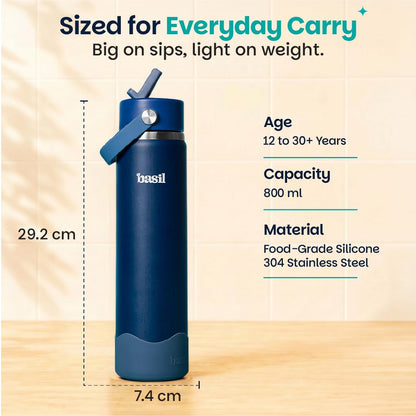Basil HydraFizz 800ml Insulated Stainless Steel Bottle – Classic Navy