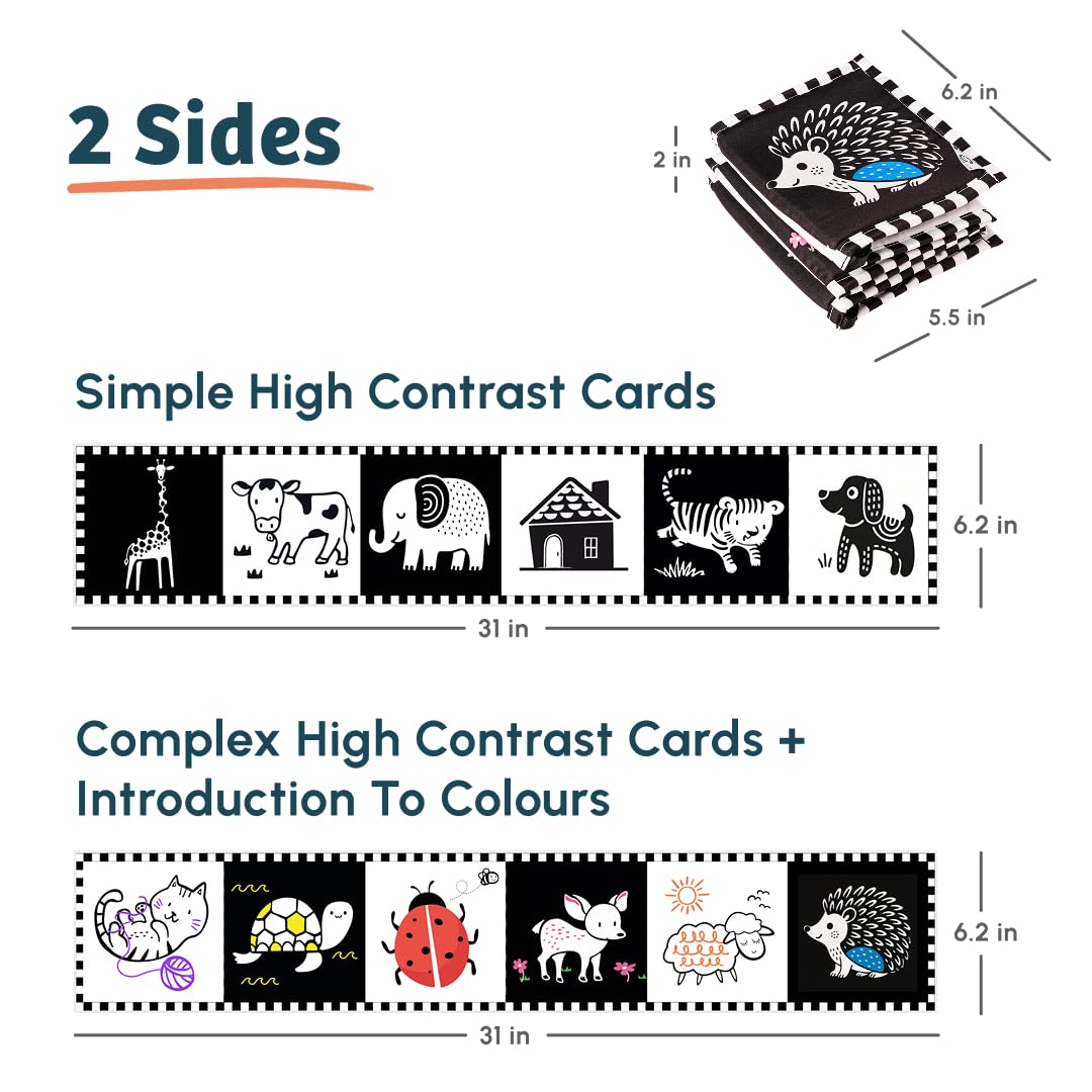 Curious Cub High Contrast Cloth Book for Babies, Tummy Time 0-6 Months Black & white sensory book, newborn visual stimulation, boy girl baby gift