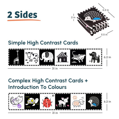 Curious Cub High Contrast Cloth Book for Babies, Tummy Time 0-6 Months Black & white sensory book, newborn visual stimulation, boy girl baby gift