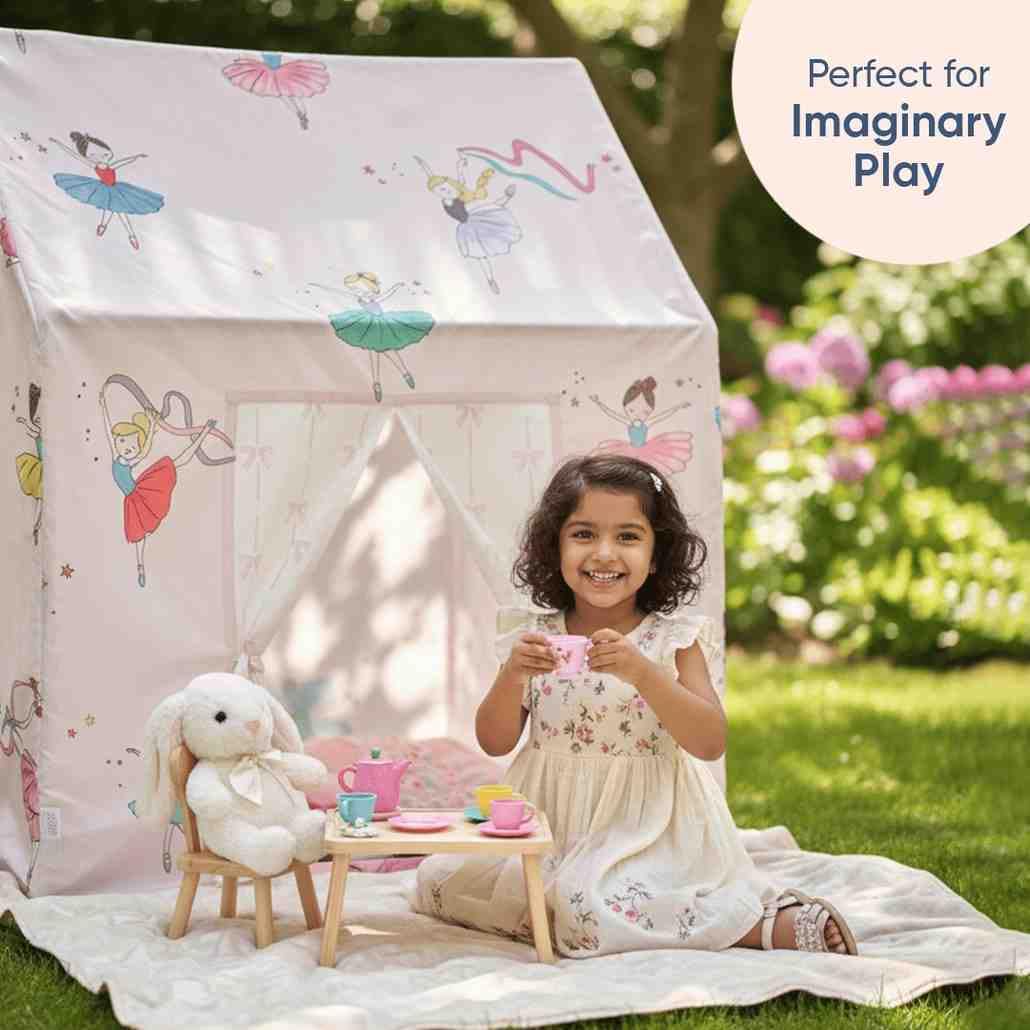 Curious Cub Kids Tent House|Baby Tent House for Kids 2-5 Years|Princess Print Play House for Children with Curtain & Easy Setup|Ideal for Screen Free Play Time,Pretend Play,Reading|Gift for Children