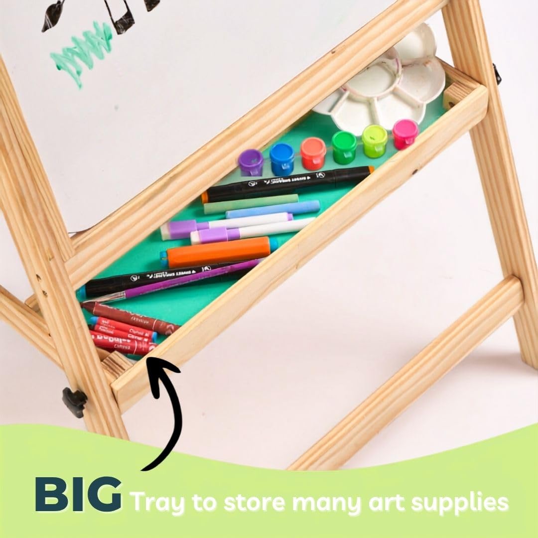 Curious Cub Wooden Easel Board for Kids 3-in-1 Whiteboard, Blackboard & Drawing Board for Kids | Easel for Painting with Paper Holders, Tray, Chalk & Marker | for 3+ Year