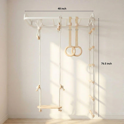 Curious Cub All-in-One Monkey Bars for Kids Indoor Wall Mounted | Kids Pull Up Bar for Home Gym with Swing, Gymnastic Rings & Climbing Ladder | Indoor Jungle Gym Equipment (4+ Years)
