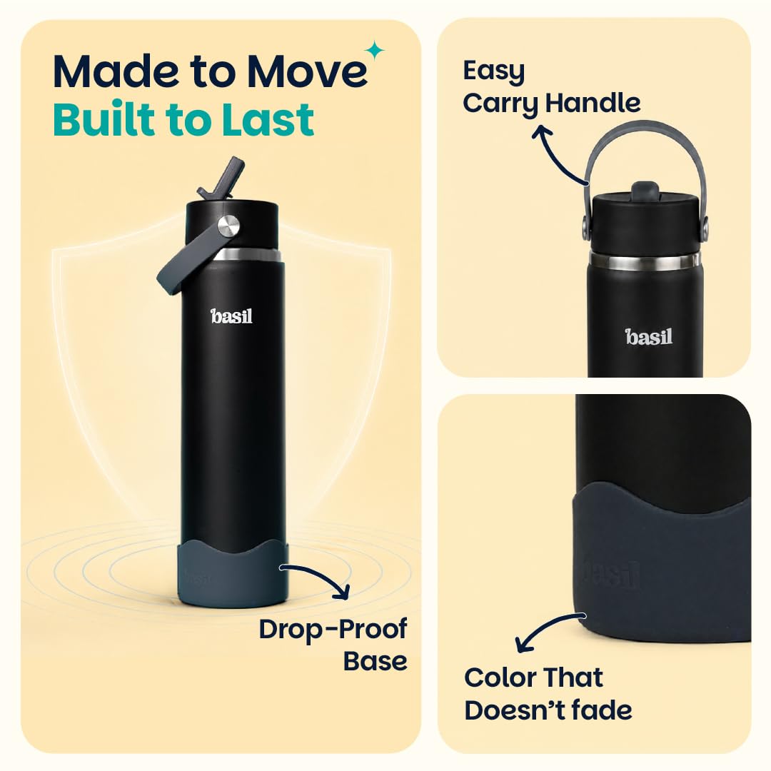 Basil HydraFizz 800ml Insulated Stainless Steel Sipper Bottle – Classic Plum Black