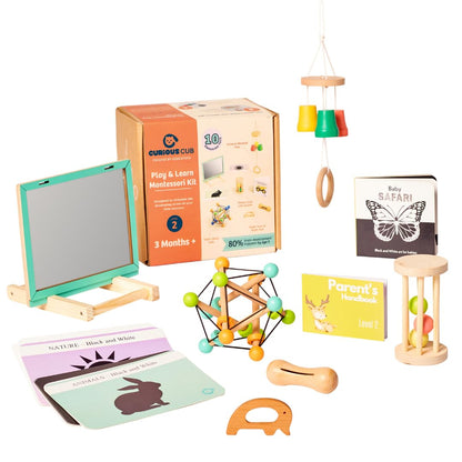 Curious Cub Montessori Learning Wooden Toys | Box 2: 3+ Months | Montessori Toys| Sensory Learning Toy | Educational Toys| New Born Baby Toy 3 Months| Gift for Infant
