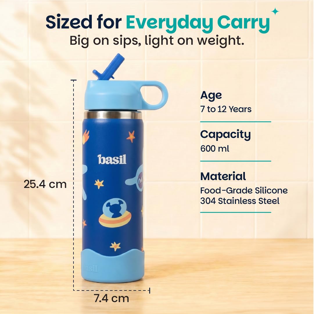 Basil HydraRush 600ml Insulated Stainless Steel Bottle – Wide Mouth Carry Handle