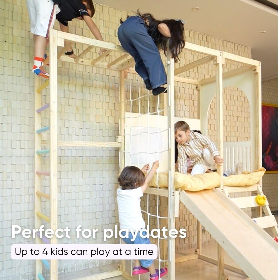 Curious Cub Playloft 8 in 1 Jungle Gym for Kids Indoor | Slide for Kids, Ladder, Drawing Board, Monkey Bars |Rock Climbing At Home|Fun Activity for Ages 2-15 Yrs|Home Play Set for Toddler