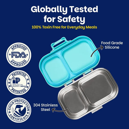Basil Bento Ace 2-Compartment Stainless Steel Lunch Box Leakproof School Tiffin