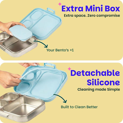 Basil Bento Box Quad Plus – 3+1 Compartment Stainless Steel Lunch Box, 1260 ml | Sakura Bloom