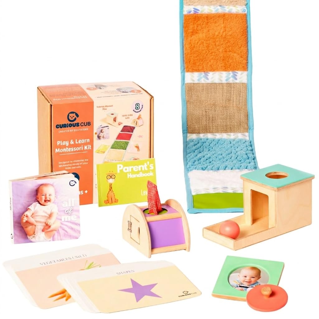 Curious Cub Montessori Learning Wooden Baby Toys | Box 4: 7+ Months | Montessori Toys for 7+ Months |Early Child Development,Sensory Toy|New Born Baby Toy|Gifts for New Born Babies