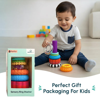 Curious Cub Ring Stacker Baby Toy for 6+ Month Old Baby with Different Sensory Rings & Rattle | Stacking Montessori Learning Toy for Early Brain Development for Kids & Infants