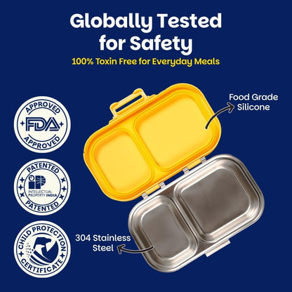 Basil Bento 3-Compartment Stainless Steel Lunch Box – Leakproof Kids & School Tiffin