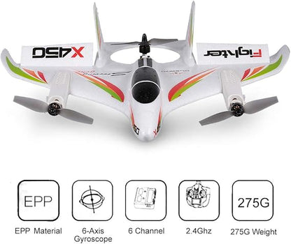 GoolRC WLtoys XK X450 RC Airplane, 2.4GHz Remote Control Airplane, 6 Channel Brushless Motor Aircraft, Vertical Takeoff LED RC Glider Fixed Wing Plane RTF for Adults