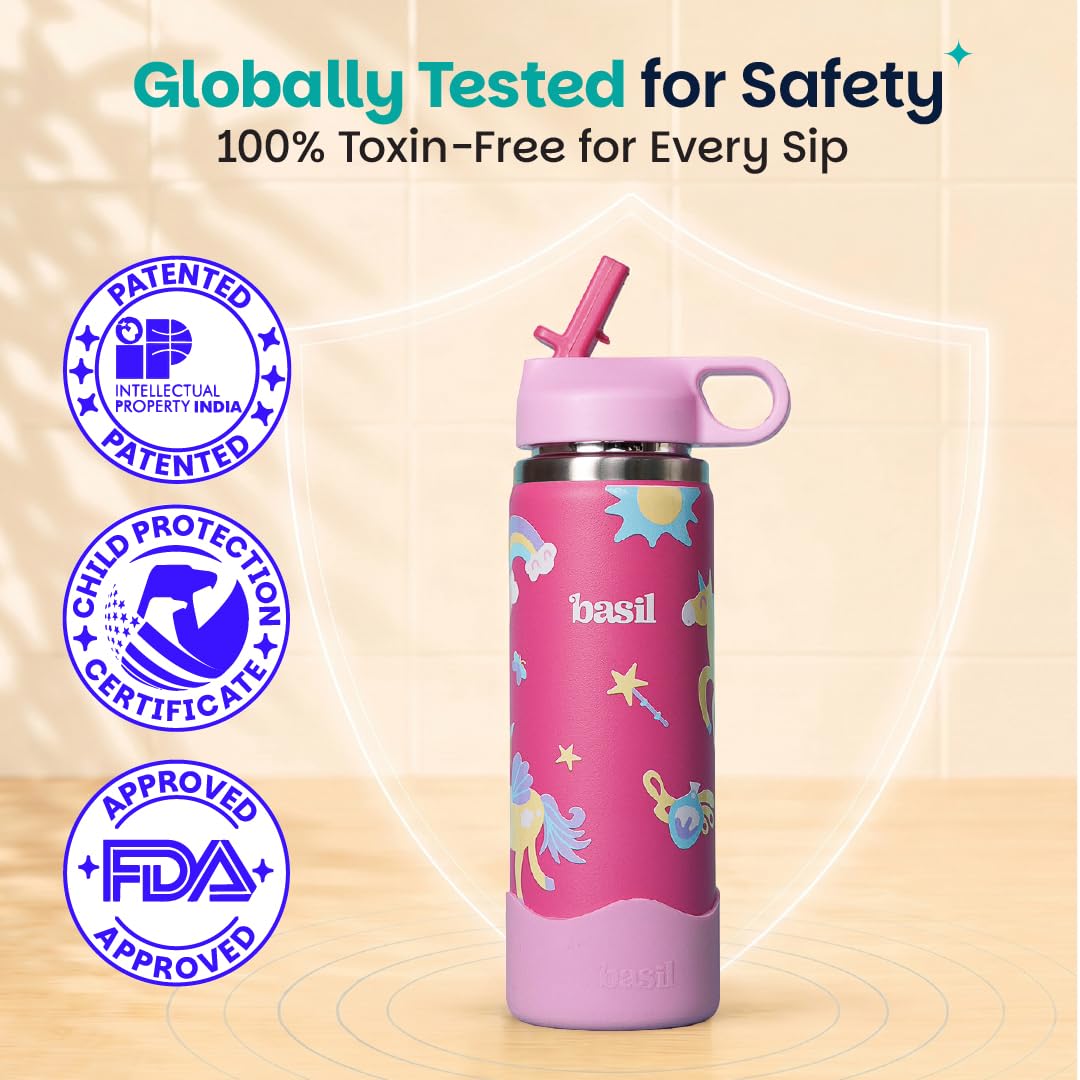 Basil HydraRush 600ml Insulated Stainless Steel Bottle – Kids School Water Bottle
