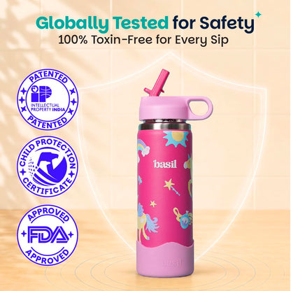 Basil HydraRush 600ml Insulated Stainless Steel Bottle – Kids School Water Bottle