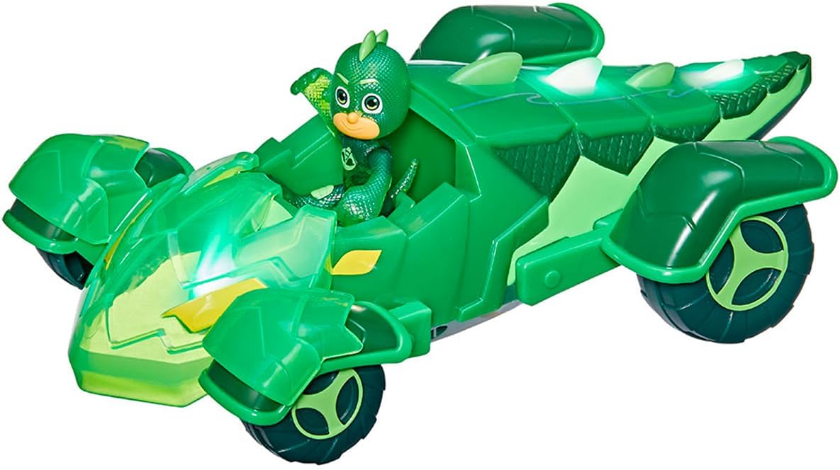 PJ Masks Glow & Go Gekko-Mobile Preschool Toy Vehicle, Gekko Car Light-Up Racer with Gekko Action Figure for Kids Ages 3 and Up