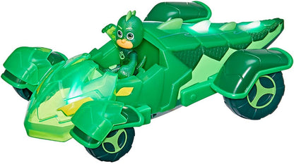 PJ Masks Glow & Go Gekko-Mobile Preschool Toy Vehicle, Gekko Car Light-Up Racer with Gekko Action Figure for Kids Ages 3 and Up