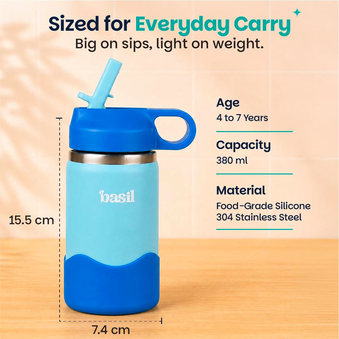 Basil HydraRush 380ml Insulated Stainless Steel Water Bottle – BPA-Free Kids Sipper