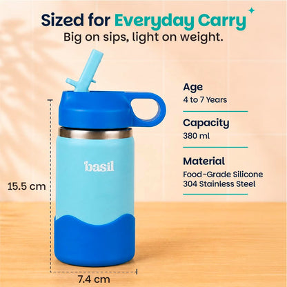 Basil HydraRush 380ml Insulated Stainless Steel Water Bottle – BPA-Free Kids Sipper