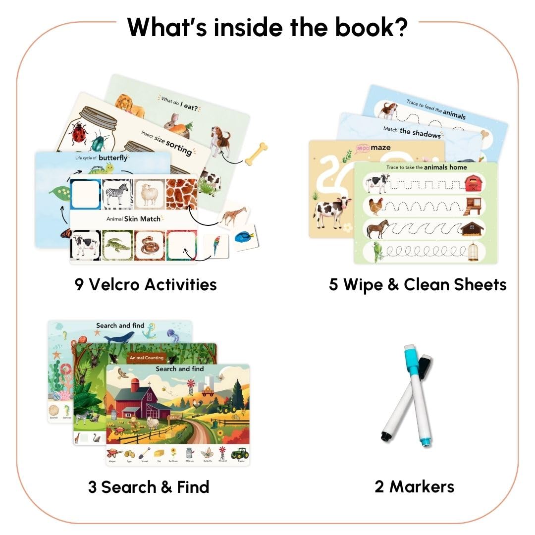 Curious Cub Montessori Busy Book |Animal books for kids 2-4 | Toddler Busy Binder for 2-5 Yrs | Tracing Books For Kids Ages 3-5 | Activity Binder | Toddler Toys