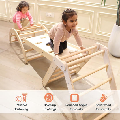 Curious Cub Pikler Triangle Set for Kids (1–6 Years) – Foldable Wooden Climbing Toy with Arch & Slide, Montessori Indoor Jungle Gym for Toddlers