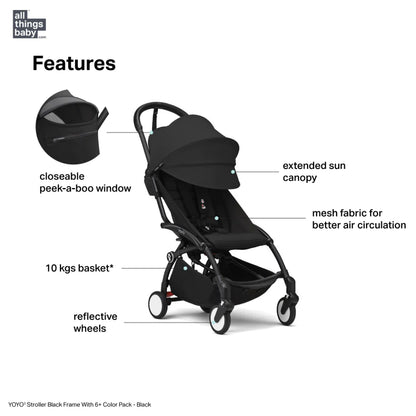 Stokke YOYO³ Stroller – Black Frame with 6 Months+ Color Pack | Lightweight, Compact, Foldable & Travel Friendly Baby Stroller