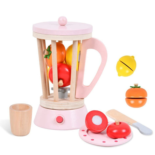 Wooden Fruit Blender Toy Set for Kids | Pretend Play Smoothie Maker with Cutting Fruits, Cup & Wooden Knife