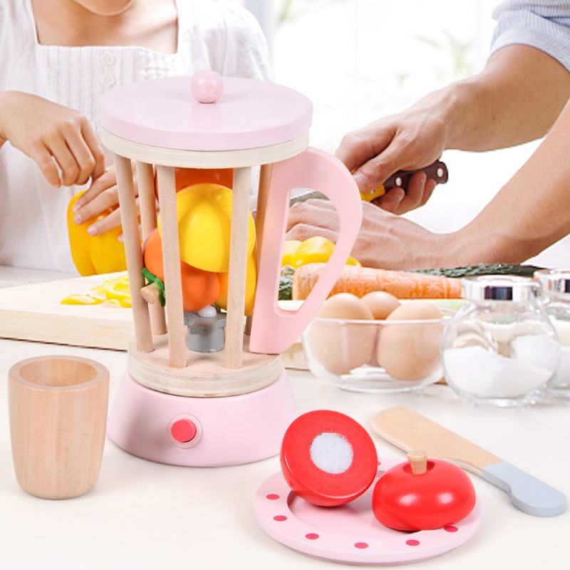 Wooden Fruit Blender Toy Set for Kids | Pretend Play Smoothie Maker with Cutting Fruits, Cup & Wooden Knife