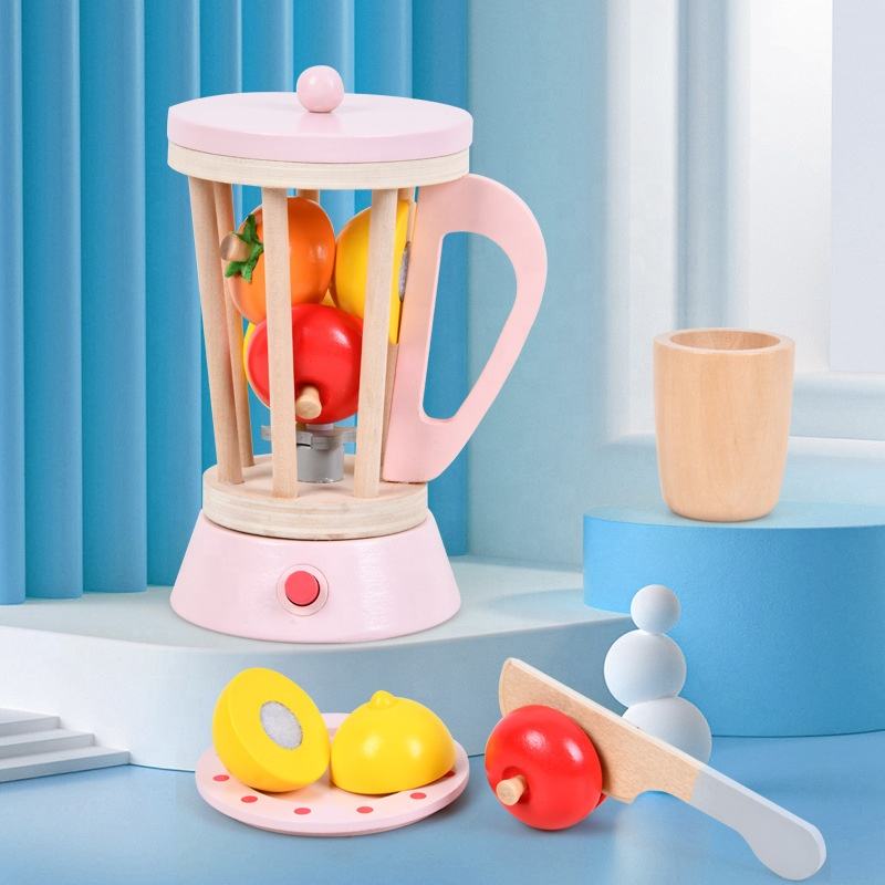 Wooden Fruit Blender Toy Set for Kids | Pretend Play Smoothie Maker with Cutting Fruits, Cup & Wooden Knife