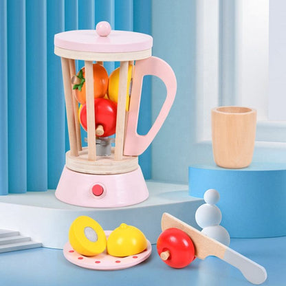 Wooden Fruit Blender Toy Set for Kids | Pretend Play Smoothie Maker with Cutting Fruits, Cup & Wooden Knife