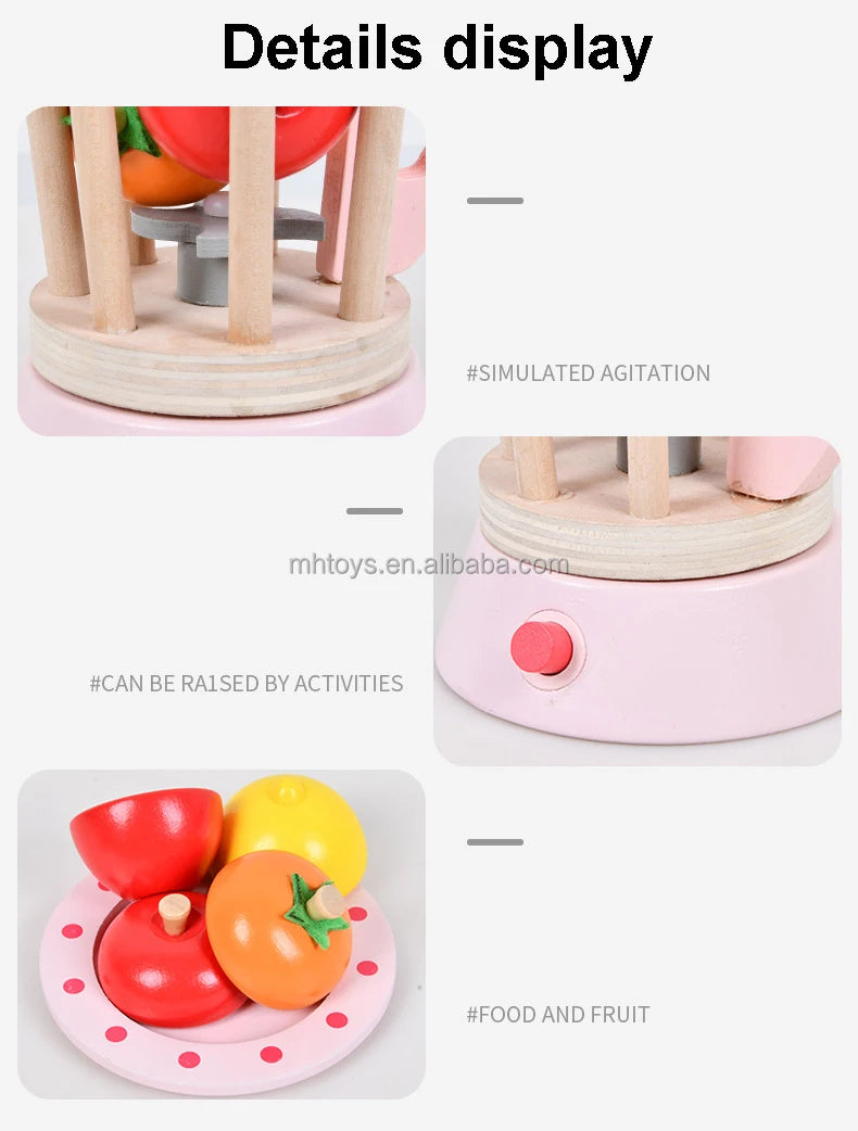 Wooden Fruit Blender Toy Set for Kids | Pretend Play Smoothie Maker with Cutting Fruits, Cup & Wooden Knife
