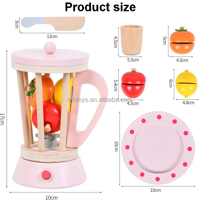 Wooden Fruit Blender Toy Set for Kids | Pretend Play Smoothie Maker with Cutting Fruits, Cup & Wooden Knife