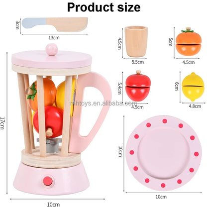 Wooden Fruit Blender Toy Set for Kids | Pretend Play Smoothie Maker with Cutting Fruits, Cup & Wooden Knife