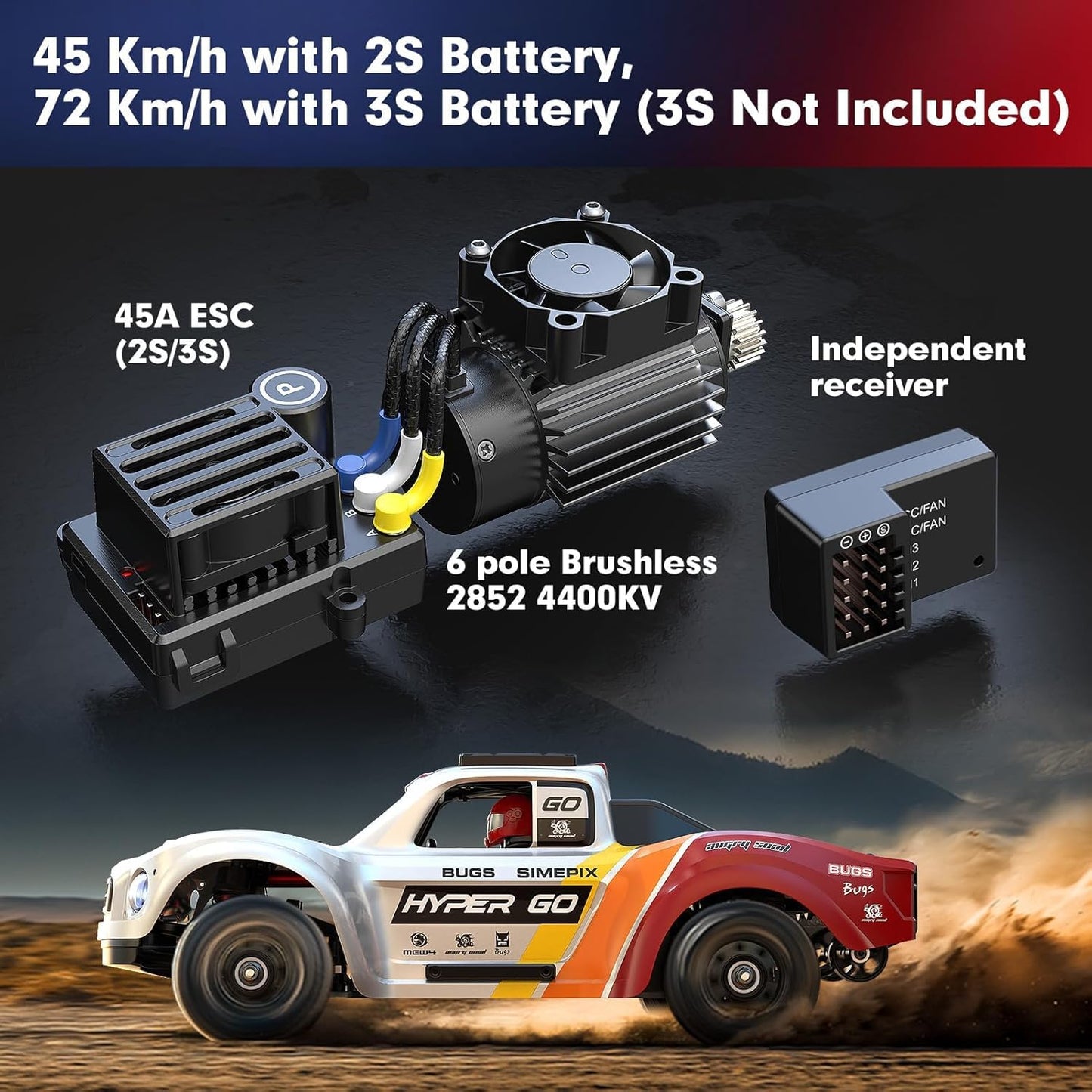 MJX 14211 HYPER GO 1/14 Brushless W/ Gyro High Speed RC Car Short Course Vechile Models 47km/h One Battery