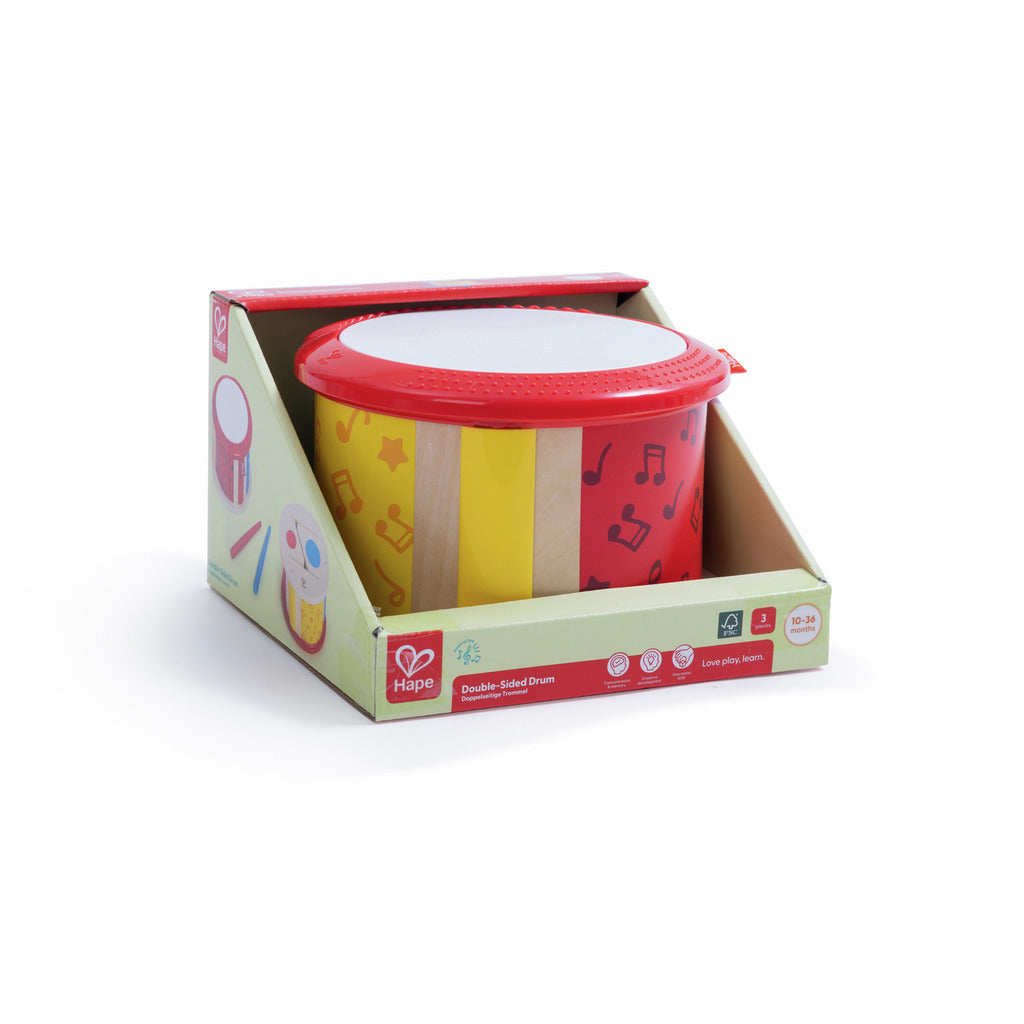 Hape Double-Sided Drum Toy for Kids Wooden Musical Drum with Sticks