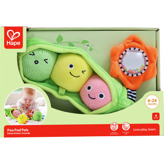 Hape Soft Pea Pod Pals Baby Toy Set with Rattle Sensory Plush Toys for Toddlers