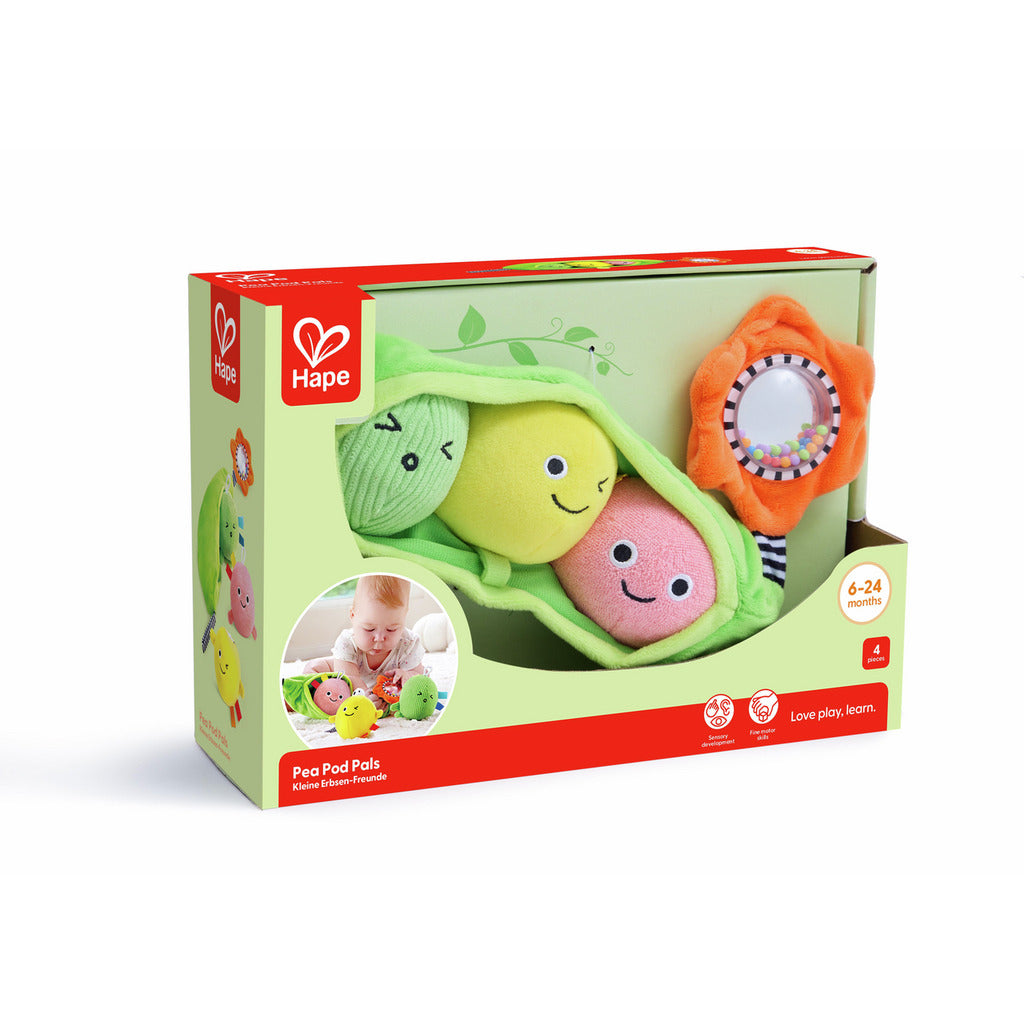 Hape Soft Pea Pod Pals Baby Toy Set with Rattle Sensory Plush Toys for Toddlers