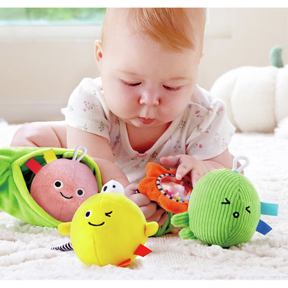 Hape Soft Pea Pod Pals Baby Toy Set with Rattle Sensory Plush Toys for Toddlers