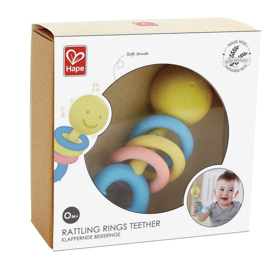 Hape Soft Rattling Rings Teether Toy for Babies Colorful Sensory Teething Rattle 0 Months+