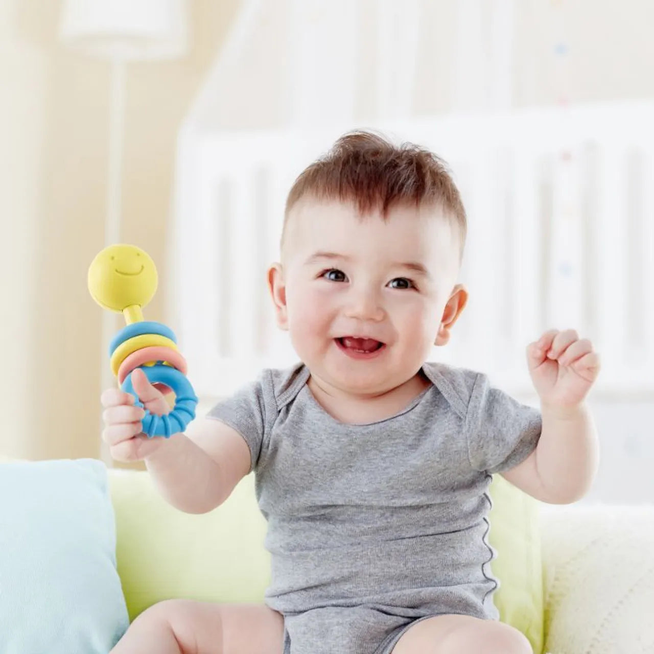 Hape Soft Rattling Rings Teether Toy for Babies Colorful Sensory Teething Rattle 0 Months+