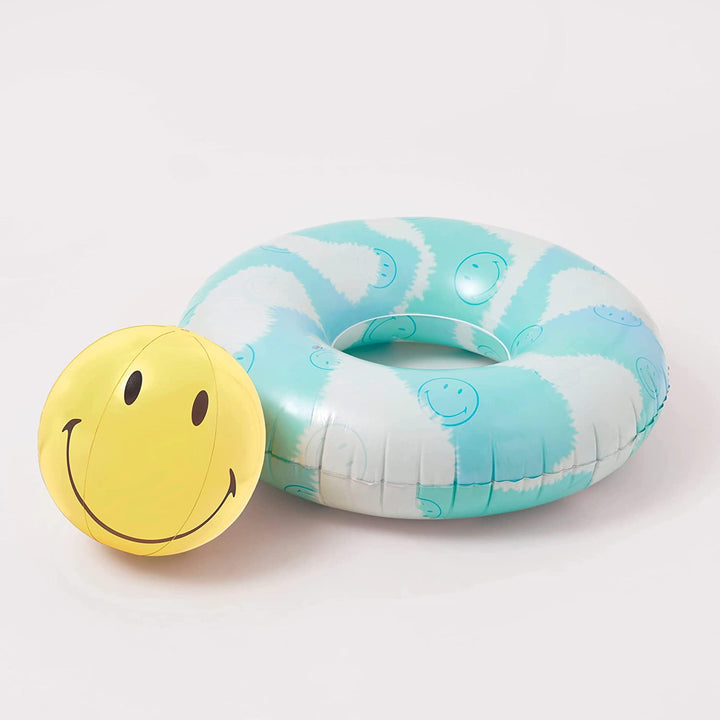 SUNNYLiFE Multicolor Inflatable Pool Ring and Ball Set Smiley World Sol Sea