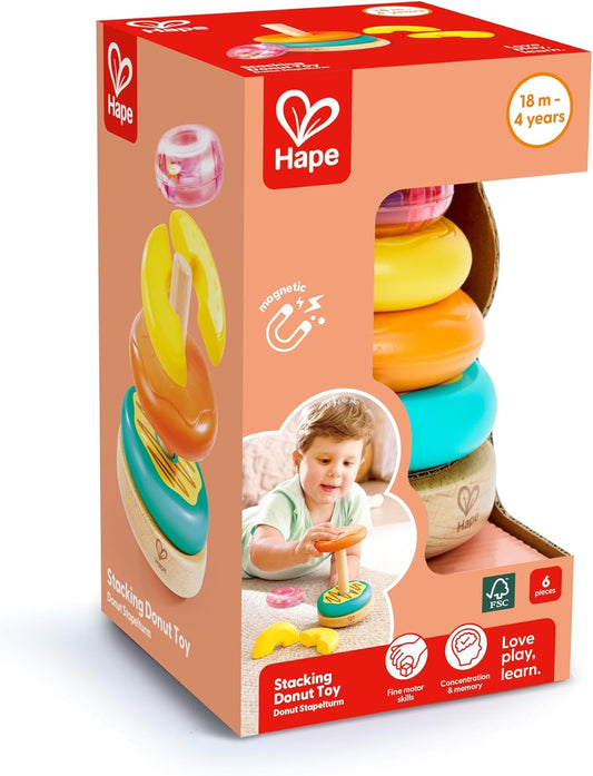 Hape Baby Stacking Donut Toy with Colorful Rings Sensory and Fine Motor Skills Development