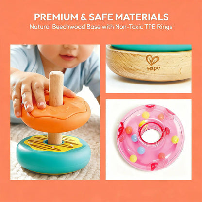 Hape Baby Stacking Donut Toy with Colorful Rings Sensory and Fine Motor Skills Development