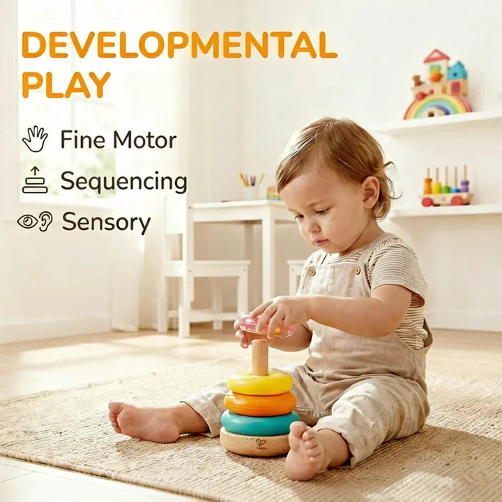 Hape Baby Stacking Donut Toy with Colorful Rings Sensory and Fine Motor Skills Development